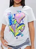 T-shirt femminile maglietta da donna in cotone camicia da fondo a più dimensioni 3d amore t-shirt a collo rotondo busta di grandi dimensioni t-shirtl2403