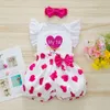 Valentinstag Girl Baby Kleidung Liebe Drucken Little Flying Sleeve Schatz Lanternhosen Haarzubehör 3-teilige Set 3-teilig Set