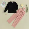 Ensemble de vêtements pour enfants fille tombe des tenues de couleur de couleur un collier de couleur de couleur un pantalon de taille élastique de couleur