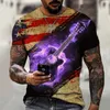 T-shirts masculins 2022 Spring and d'été Musique courte à manches à manches guitare 3D T-shirt imprimé Street Trend surdimensionné en coton lycra