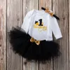 Girls' Spring and Autumn New Baby Wear Long Sleeve Cartoon Letter Romper Mesh Skirt Set Hot Selling