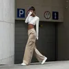 Pantalon féminin cargo polyvalent vintage couleur un pantalon droit des pantalons droits de street coréen longueur enveloppée