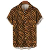 カジュアルシャツの男性半袖トップルーズ衣類タイガープリントトレンディストリートウェアハワイアン240415のハラジュクファッション