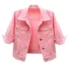 Spring Summer Women Denim Jacket Tops Pink Color Solid Short Multicolor Feminino Three Quarter Sleeve Jean Size S5XL 240415