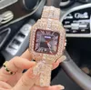 Iced Out Hip Hop Full Diamonds Dial Ring Watches 40mm Luxury Fashion Men Shiny Starry Square Roman Tank Clock snygg snygg Quartz Battery Wristwatch presenter