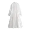 Zach Ailsa Spring Product Womens Casual White Loose Polo Neck Long Sleeve Hollow Brodered Midi Dress 240415