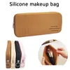 Storage Bags Personality Simple Fashion Cosmetics Makeup Brush Square Silicone Bag Large Capacity Portable Zipper