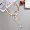 Korean Jewelry Industry Coin Necklace, Metal Chain, Female Personality, Temperament, Multi-layer Pearl Necklace