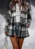 Women's T Shirt sexy Tees TEMU Women's Loose Plaid Print Long Sleeve Pocket Woolen Coat On Cardigan Plus Size tops