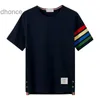 Tb Short Sleeved T-shirt for Men and Women Rainbow Four Bars Summer Fashion Brand Tims Blanc Mens Wear 2112-1