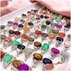 Band Rings Retro 30Pcs/Lot Natural Gem Stone Newest Beautif Bohemia Style Mixed Golden Siery Lovers Charm Jewelry Fashion Women And Me Dhmpu