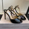 Top quality summer Fish mouth stiletto sandals crystal ball decoration Ankle Strap Dress shoes Luxury designer pearl ball decoration womens heels sandals With box