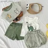 Clothing Sets 2024 Summer Infant Baby Shorts T-shirt Fashion Cartoon Girls Vest Cotton Boys Tops Casual Kids Clothes Y240415