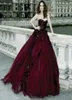 Gothic Victorian Ball Gown Wedding Dresses Halloween Cosplay Bridal Gowns Burgundy Ruched Sweetheart Tulle Gowns Handmade Flowers4130257