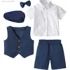 Ensembles de vêtements Baby Boy Clothes avec chapeau Toddler Mariage Cosue de mariage Fête d'anniversaire Baptême Gentleman Formal à manches courtes 4PCS T240415