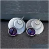 Dangle Kronleuchter Ohrringe Retro Rund Metal Purple Stone Drop weibliche Bohemian Kreis Schmuck antike sigere Farbe geschnitzte Haken DHWTS DHWTS