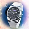 Men de mode quartz populaire Regardez la date automatique du jour en acier inoxydable horloge en cristal miroir bracelet super brillant calendrier sangle de caoutchouc trois stiches montres