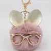 Nyckelringar Lanyards Fox Owl Ear Bag Car Pendant Ball Keychain Animal Glasses Handväsk Key Chain Charm Fluffy Pompom Key Chain Fashion Accesories