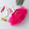 Våren och hösten ny produktflicka baby söt broderi bokstav 1 lång ärm älskling rose röd prinsessa klänning set