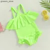 One-Pieces 1-4T Baby Girls Pure Color Sexy Cute Fluorescent Color Swimsuit Cute Off-Shoulder Sleeveless Ruffled Bikini Set Swimsuit Y240412 Y240412Y240417C4RV