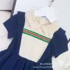 Girl's Casual Girls College style spring summer dress lovely doll collar color blocking waist princess skirt short sleeve