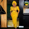 Abiti per feste Nigerian Giallo Giallo Formale Formale Donne Abito da sposa africano in pizzo lungo in rilievo Plus Asoebi