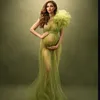 Elegant One Shoulder Tulle Maternity Dresses See Through Sexy Women Dressing Gowns For Photography