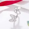 Brand Brand Van Butterfly Anello Sterling Sterling Sterling Placcato a 18k Gold Gold Apertura Diamond Fritillaria regolabile