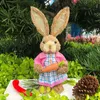 2Pcs Cute Straw Rabbits Bunny Decorations Easter Party Home Garden Wedding Ornament Po Props Crafts Handmade Decor 35cm 240411