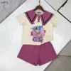 패션 베이비 트랙 슈트 코끼리 프린트 여름 짧은 슬리브 슈트 키즈 디자이너 옷 크기 90-150 cm 여자 티셔츠와 반바지 24APRIL
