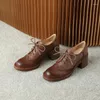 Dress Shoes EAGSITY Genuine Leather Classic Oxford Women Chunky Heel Round Toe Cow Brogue Party Casual Fashion