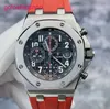 Male AP Wrist Watch Real Royal Oak Offshore Series 26470ST Primeira geração Vampire Red Needle Timing Automático Mechanical Watch Mens 42mm