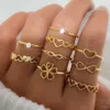 Gold Flower Diamond Set of 9 Pieces, 8-character Infinite Love Crown Ring, Alloy Women's Handicrafts