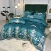 Sängkläder sätter lyxigt silkes bomullsset avancerad europeisk broderi täcken täcker sängkläder täcke lakan kudde
