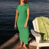 Casual Dresses Women's Short Sleeve T-shirt Dress Summer O Neck Stretchy Basic Solid Midi Vestidos de Fiesta Elegantes 2024