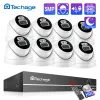 Sistema Techage 5MP Video Surveillance Camera 8ch Poe Nvr Ai Face Detect Dome Dome Audio Audio RecorderColor Night Security System