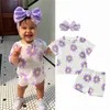 Clothing Sets FOCUSNORM 0-3Y Lovely Baby Girls Summer Clothes Sets 3pcs Flowers Print Short Sleeve T Shirts Tops Shorts Hairband T240415