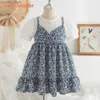 Flickans klänningar Bear Leader Girls Floral Dresses 2023 Summer New Childrens Rustic French Chiffon Floral Fake Two Piece Halter Dress Y240415