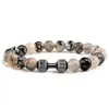 Otras pulseras pulsador de piedra volcánica natural hombres mate negro lave cuentas blancas encanto manchas pulseras de hilos para mujeres joyería de fitness240415