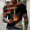 T-shirts masculins 2022 Spring and d'été Musique courte à manches à manches guitare 3D T-shirt imprimé Street Trend surdimensionné en coton lycra