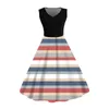 Casual Dresses Women's Striped Print Sleeveless Side Zipper Skirt Dress Long Formal Pockets Beach Style Sundress Vestido