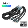 3 I 1 120W Fast laddningskabel för iPhone 14 13 12 Universal Charger Cord Type C/Micro/For Huawei Xiaomi Samsung Galaxy USB-C Data Cable 1.2M/2M