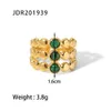 INS Internet Celebrity Ring com o mesmo estilo, 18k Gold Set com anel de pedra verde de pavão, anel aberto de aço inoxidável, acessório de anel