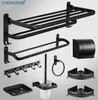 Bathroom Accessories Set Matte Black Hardware Toilet Paper Towel Soap Holder Space Aluminum Hair Dryer Toilet Brush Rack Kit Set T8825997