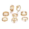 Kedjeöppning av legeringsfinger Joint Ring Set av 8 kreativa och minimalistiska Pearl Rose -ringar