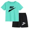 Summer 2pcs Kids Brand letter printing Clothes Sets Children Sports Style Tracksuits 100% Cotton Blue T-shirts and Shorts Boy and Girl Outfits Suits