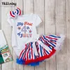 2024 Nuovo abito per bambini American Indipendence Day Abbigliamento appena nato a strisce Scape Scata per bambini