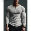 Camisetas masculinas 2024 nova camiseta de poliéster de manga longa masculino de tecido fino respirável Camiseta casual Spring automática Henry pescoço básico Tee top