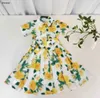 Luxury girls partydress Short sleeved baby skirt Size 90-150 CM kids designer clothes Yellow floral print Princess dress 24April