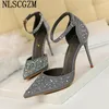 Sukienka Buty Glitter Obcasy Crystal Rhinestone Ladies Pumps Women Black High Sexy Wedding Bride Tacones Tacones